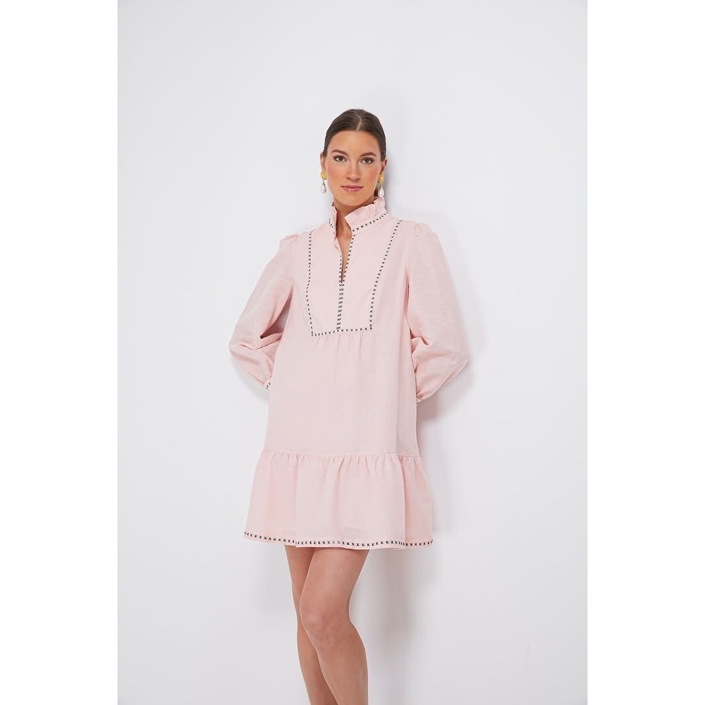 Tuckernuck Bermuda Pink Palmerston Dress Size XS Long Sleeve Linen Blend Mini